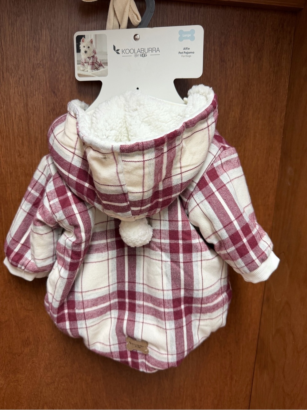 Koolaburra Plaid Sherpa-Lined Dog Jacket in Cream & Burgundy